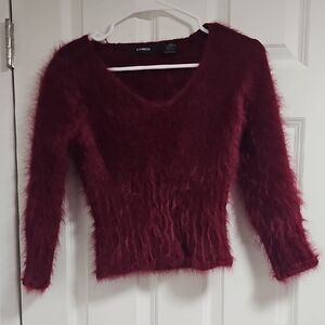 Express Deep Red Fuzzy Knit Sweater